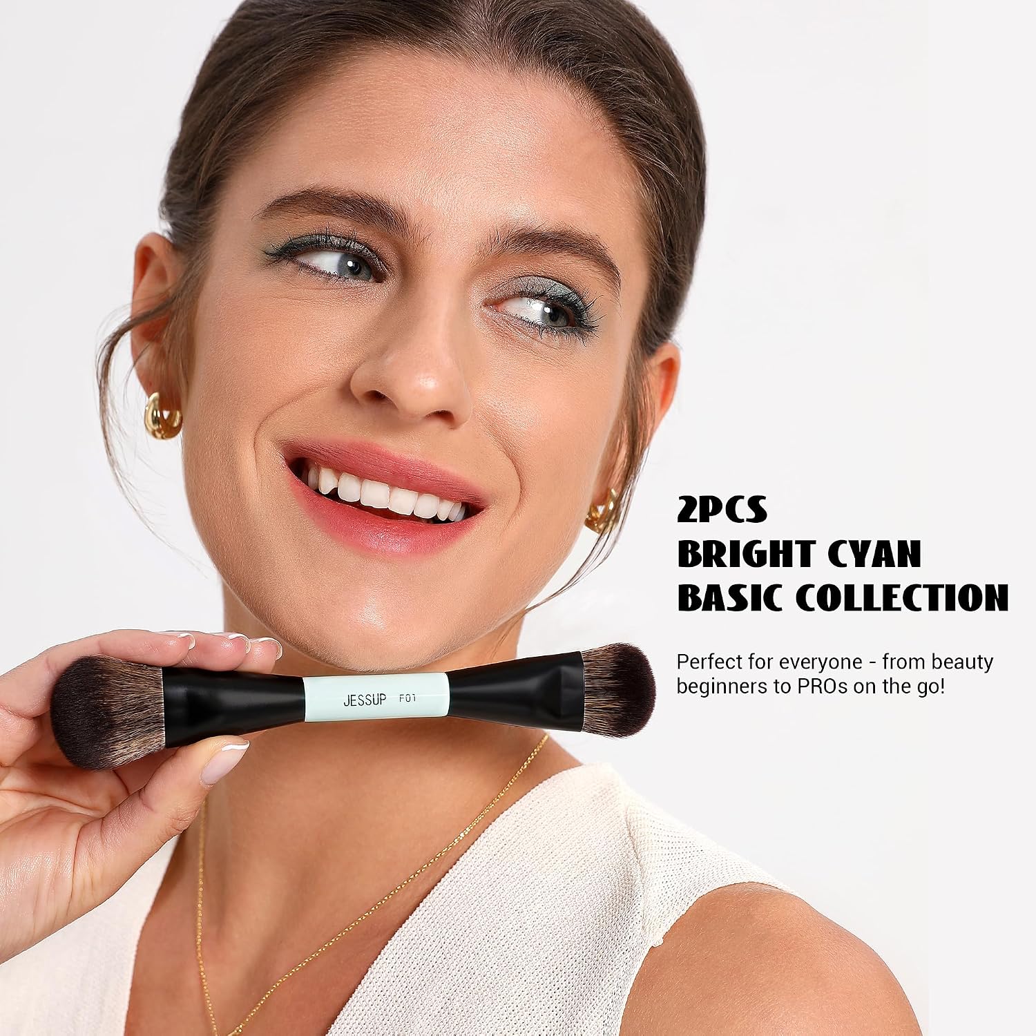 Detalle de Jessup Pinselset Make Up Set (2-tlg.) mit Duo-End-Pinseln für Foundation, Kontur & Lidschatten