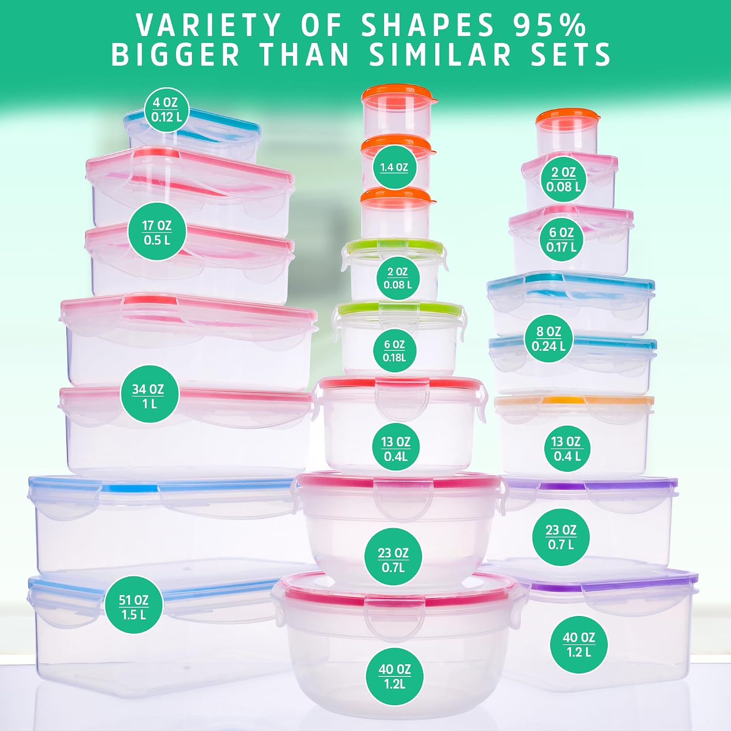 Thumbnail 1 de RockBerry 46 PCS Food Storage Containers Set (23 stackable airtight boxes with 23 lids)