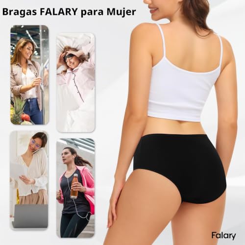 Thumbnail 4 de FALARY Bragas de Algodón Mujer Elástico Suave Culotte Pack de 6 – Negro, talla L