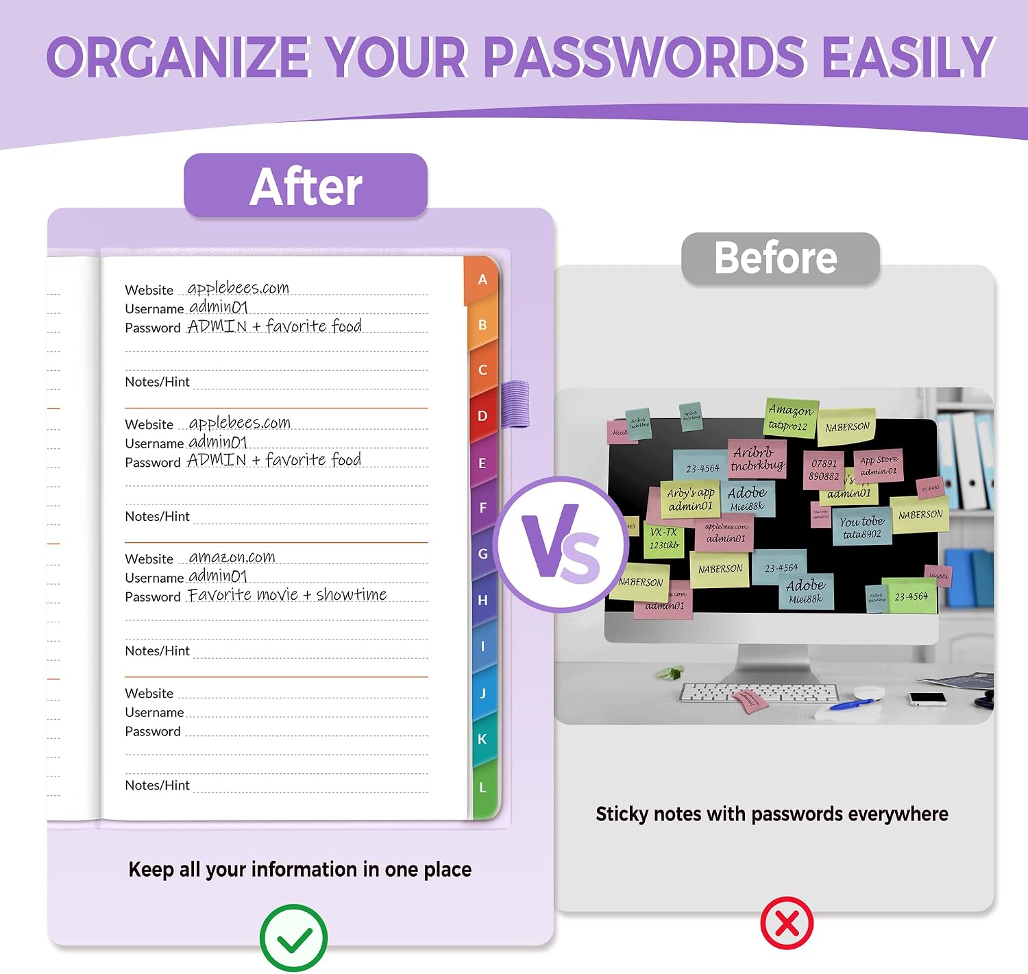 Thumbnail 2 de SUNEE Password Book, Purple Hardcover Password Keeper with Alphabetical Tabs