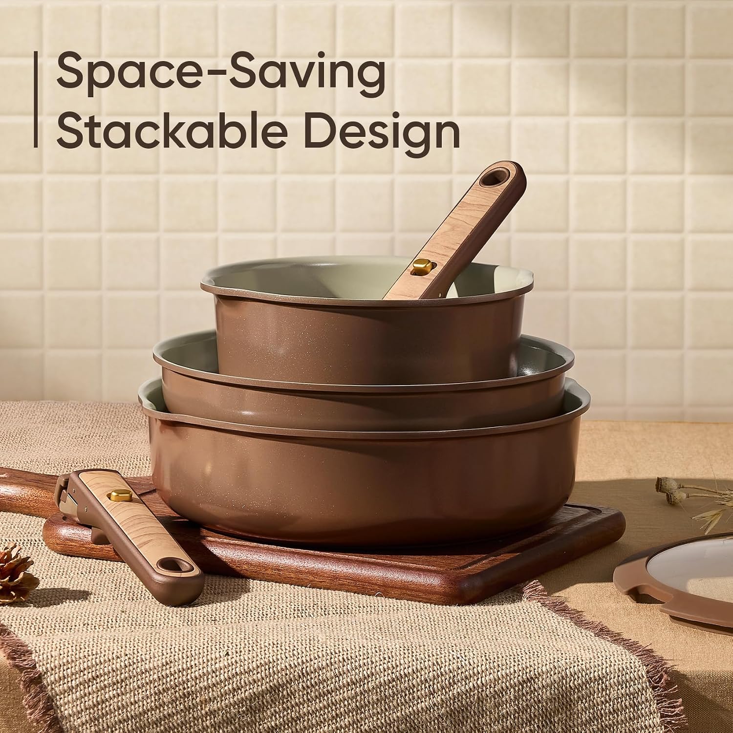 Thumbnail 3 de CAROTE Ceramic Cookware Set: 19-Piece Pistachio Green Nonstick with Detachable Handles