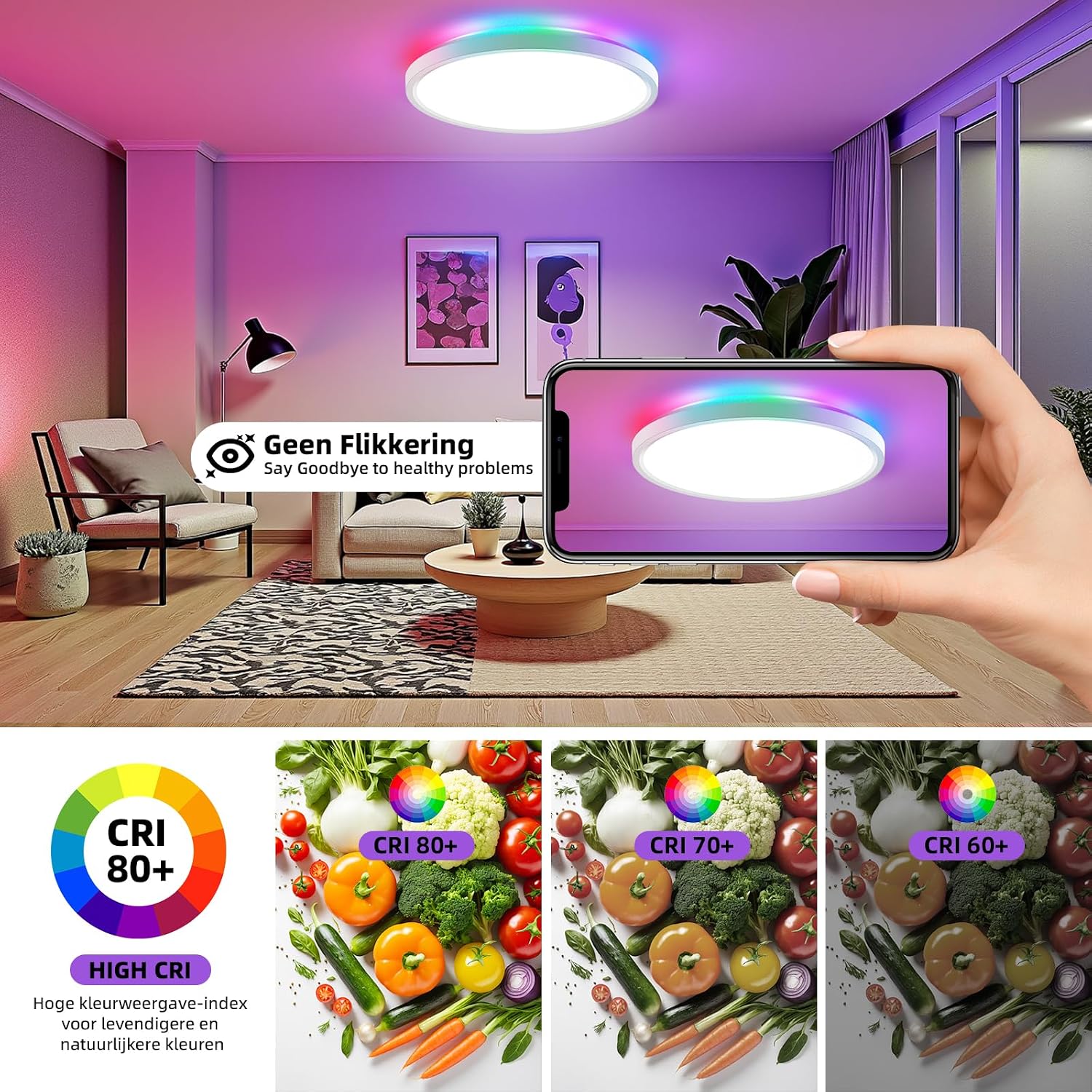 Thumbnail 2 de Taipow YLXDD420-S24W-01 LED-plafondlamp, dimbaar, 7 RGB-kleuren, Ø30 cm