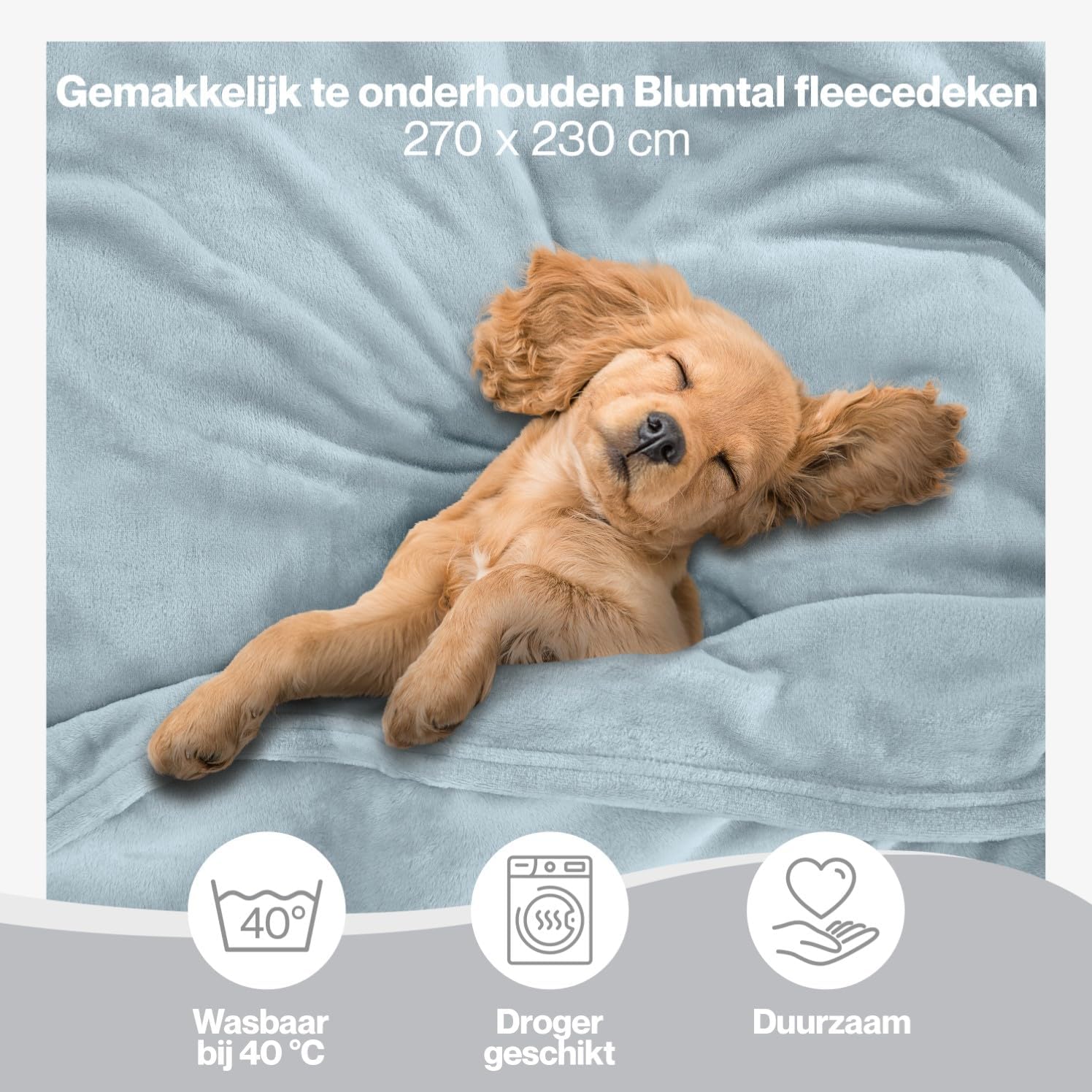 Detalle de Blumtal EB0055 fleecedeken 270 x 230 cm, microvezel, hemelsblauw