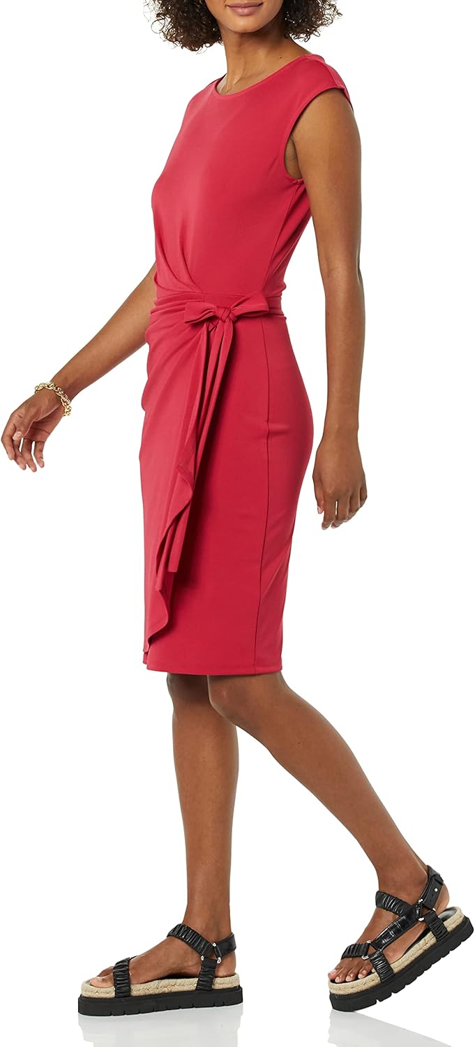 Detalle de Amazon Essentials Women's Cap Sleeve Boat-Neck Faux Wrap Dress