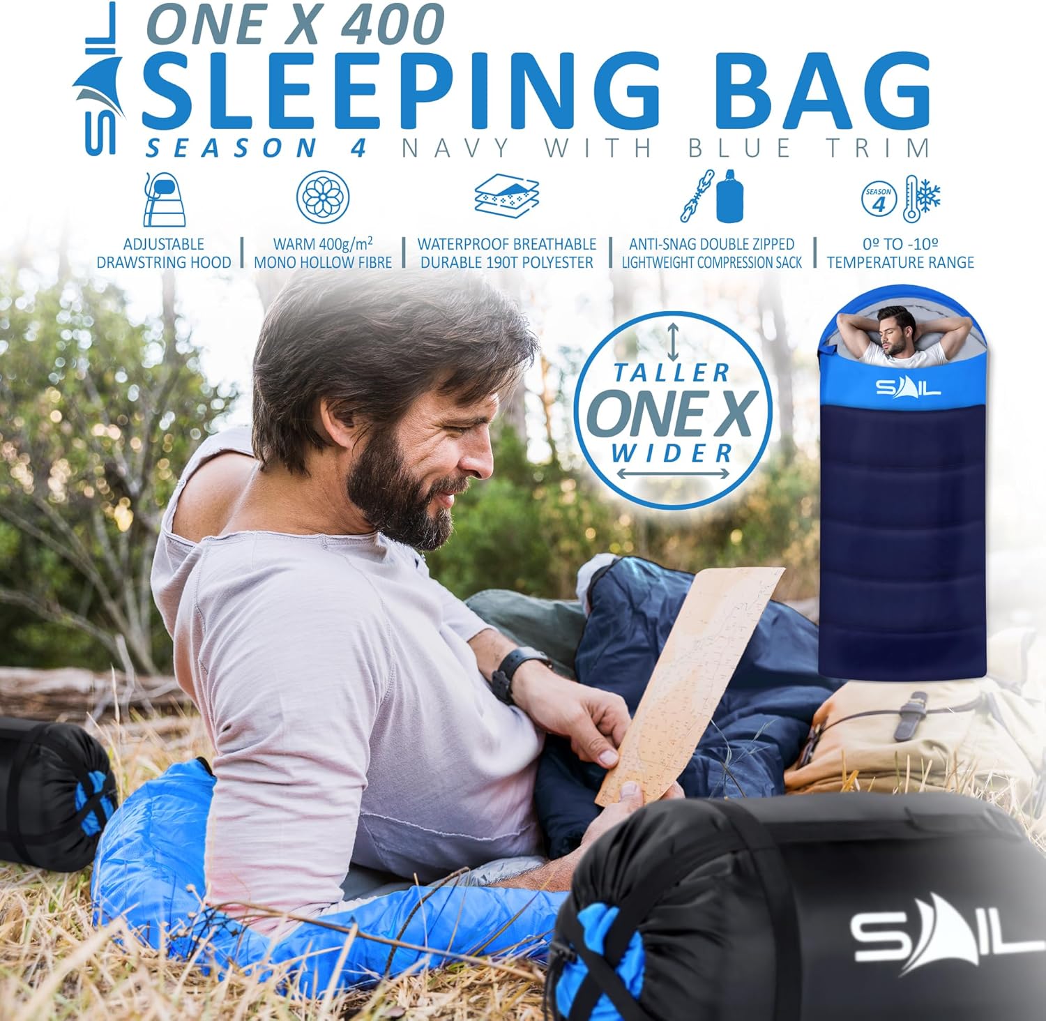 Detalle 2 de SAIL XL Sleeping Bag: Extra Wide, Big & Tall 4-Season Comfort for Outdoor Adventurers