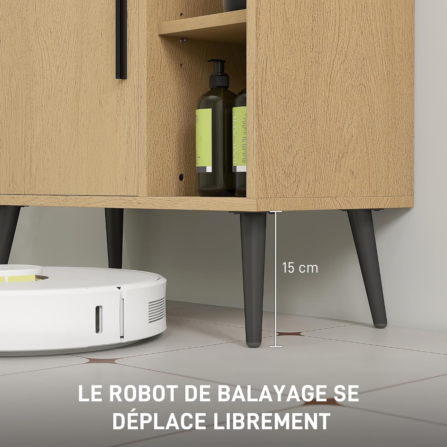 Detalle de HOMCOM Meuble sous lavabo salle de bain industriel en chêne (60 x 30 x 59,5 cm) avec porte à fermeture progressive