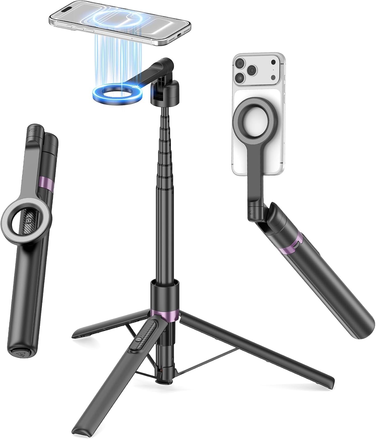 Detalle de TONEOF magnetisch selfiestickstatief van aluminium, tot 174 cm, met afstandsbediening