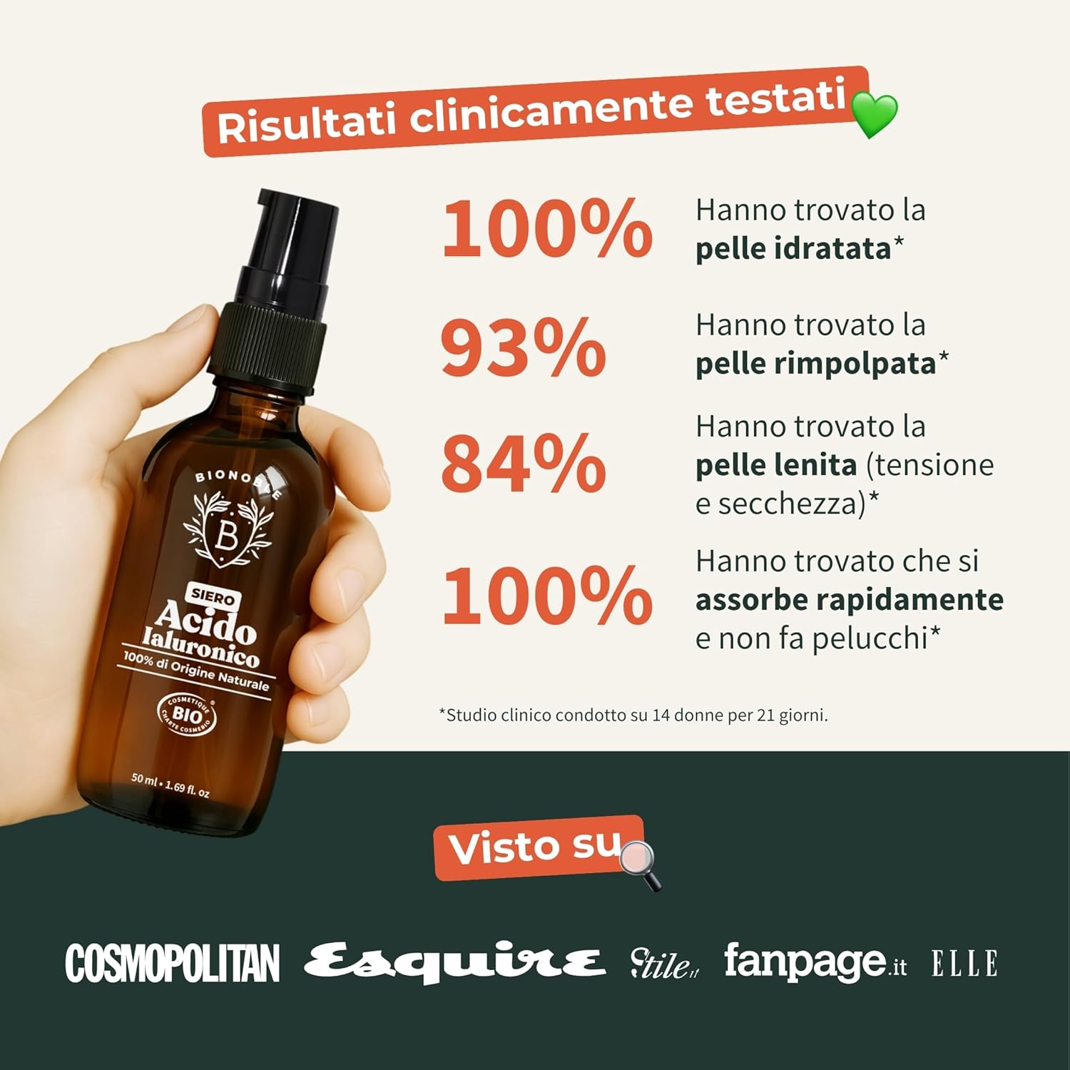 Thumbnail 6 de BIONOBLE Siero Viso Acido Ialuronico Puro Bio – Idratante e Rimpolpante (100 ml, vetro con pompa)
