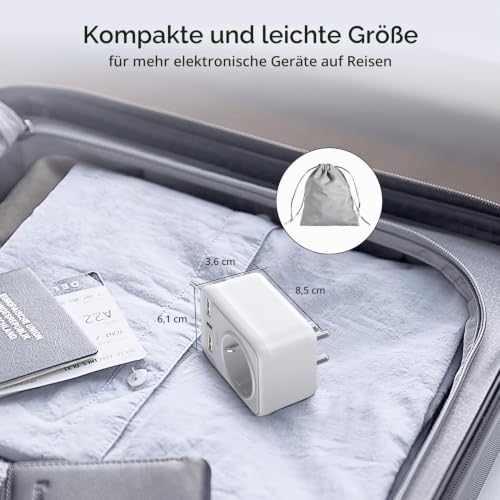 Detalle 2 de Sameriver Reiseadapter Indien – 4-in-1 Reise-Steckdosenadapter mit USB (2x USB-A, 1x USB-C) und Typ-D Anschluss