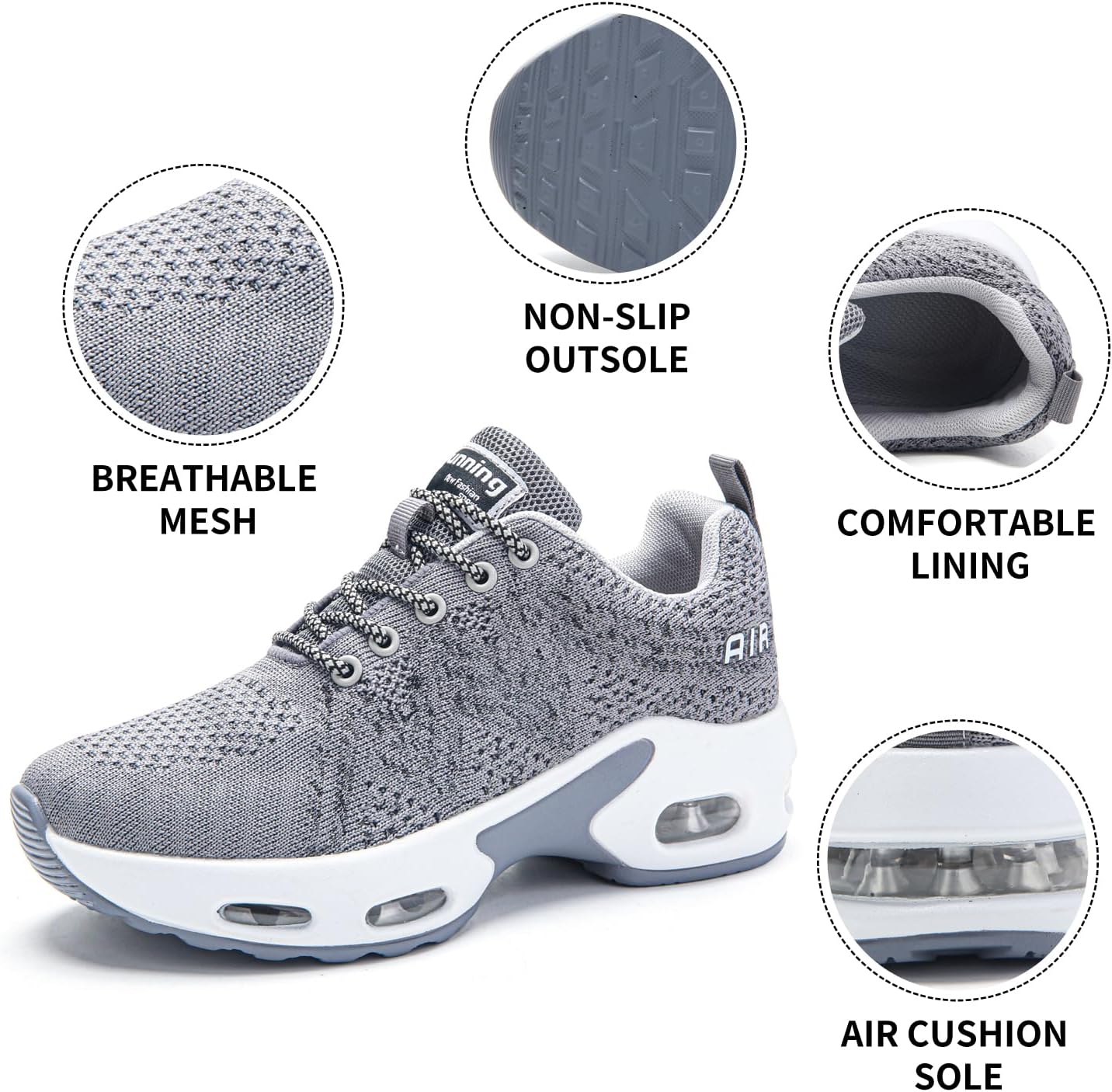 Detalle de Mjxwem Women Trainers: Air Cushion Running Shoes with Arch Support and Memory Foam