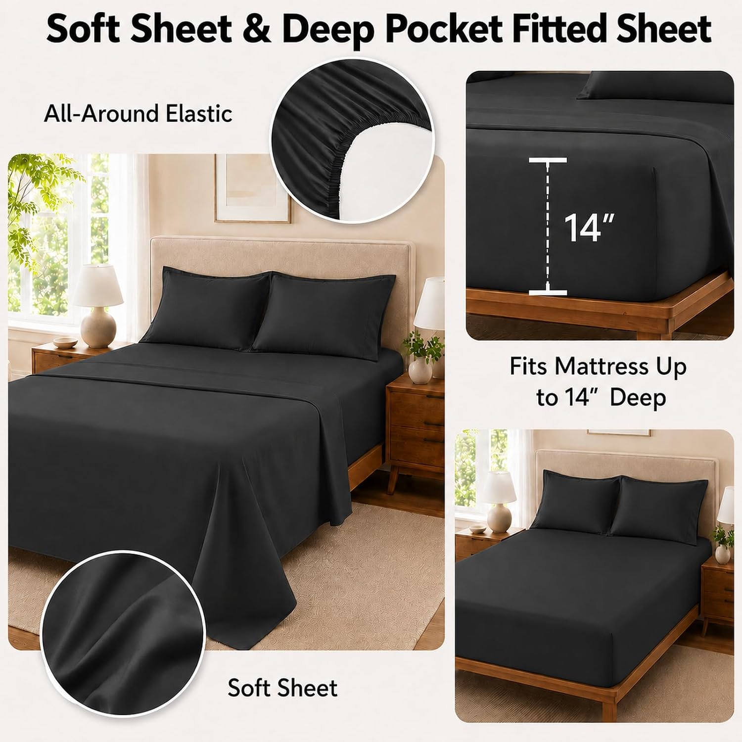 Thumbnail 2 de Velorose Queen Comforter Set Black – 7-Piece Bed in a Bag for All Seasons