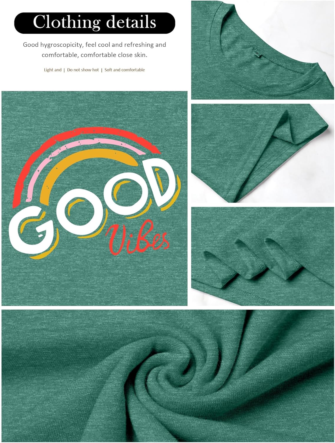Thumbnail 5 de WIEIYM Oversized Rainbow Graphic T Shirt for Women – Good Vibes Tunic Tee