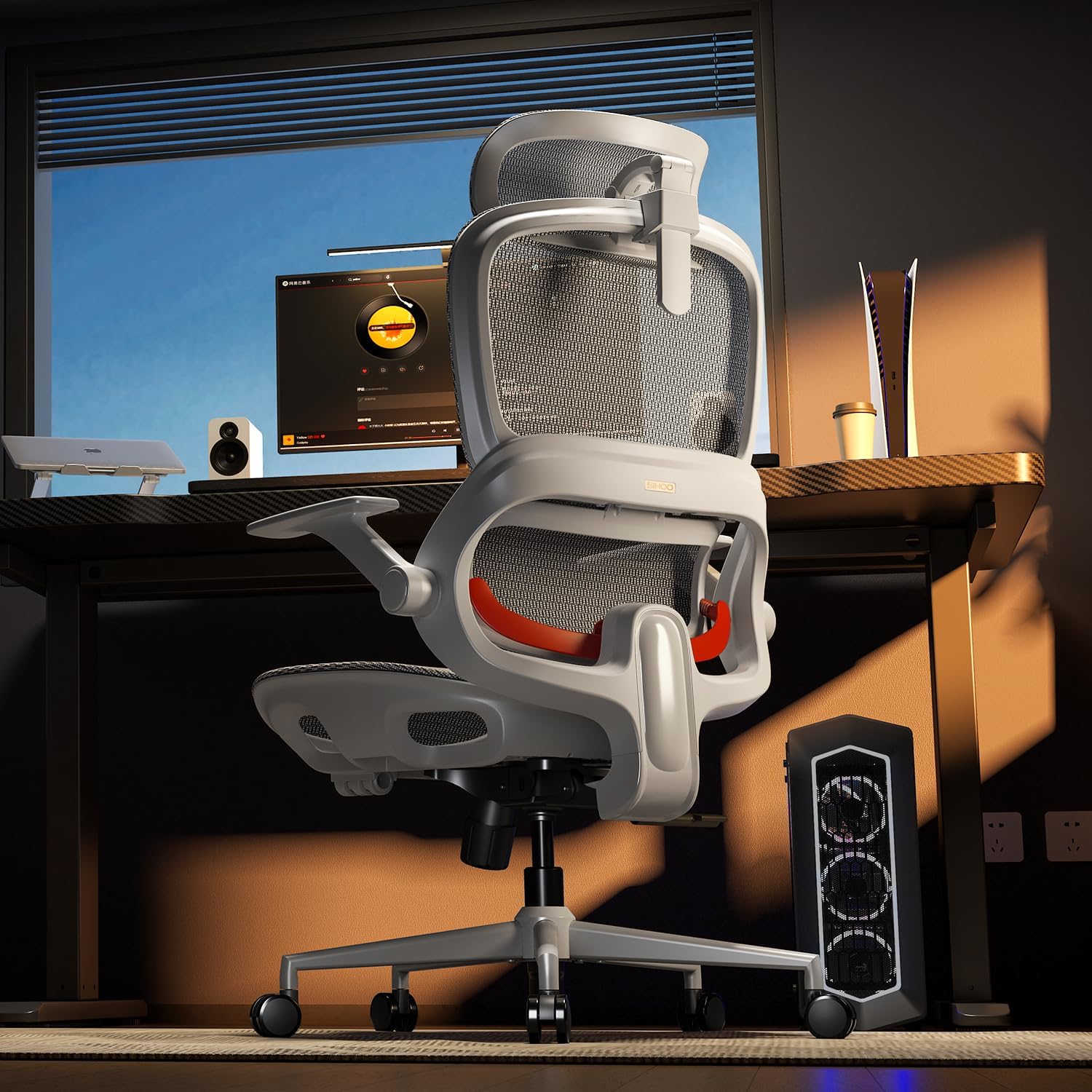 Thumbnail 1 de SIHOO B100 sedia ergonomica da ufficio con supporto lombare dinamico, poggiatesta e reclinazione 90–135° (bianca, senza poggiapiedi)