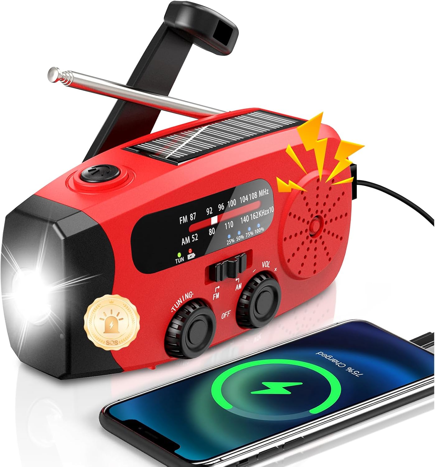 Rychi Wind Up Solar Radio, 7400mWh power bank