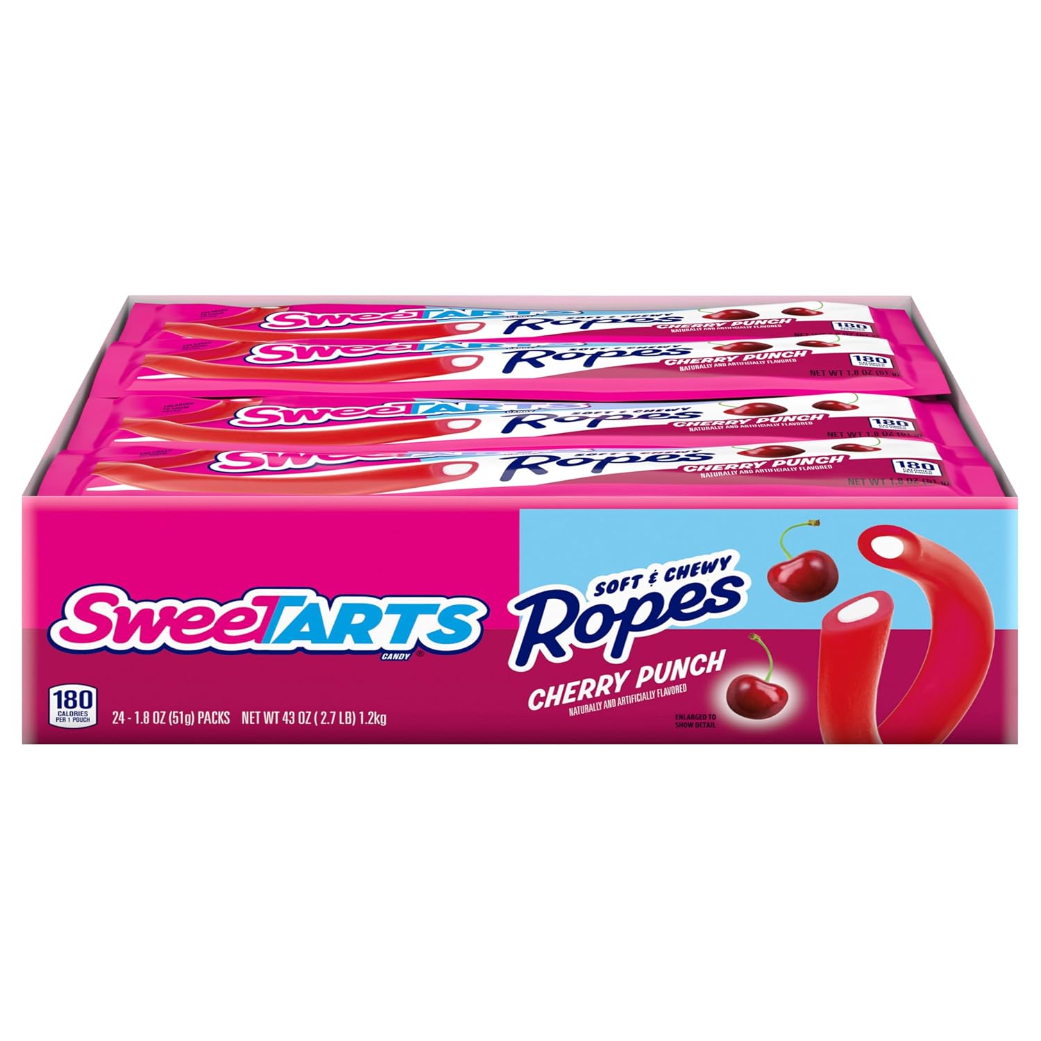 Detalle de SweeTARTS 12082876 Cherry Punch Ropes Candy, Soft & Chewy, 1.8 oz, 24 Pack