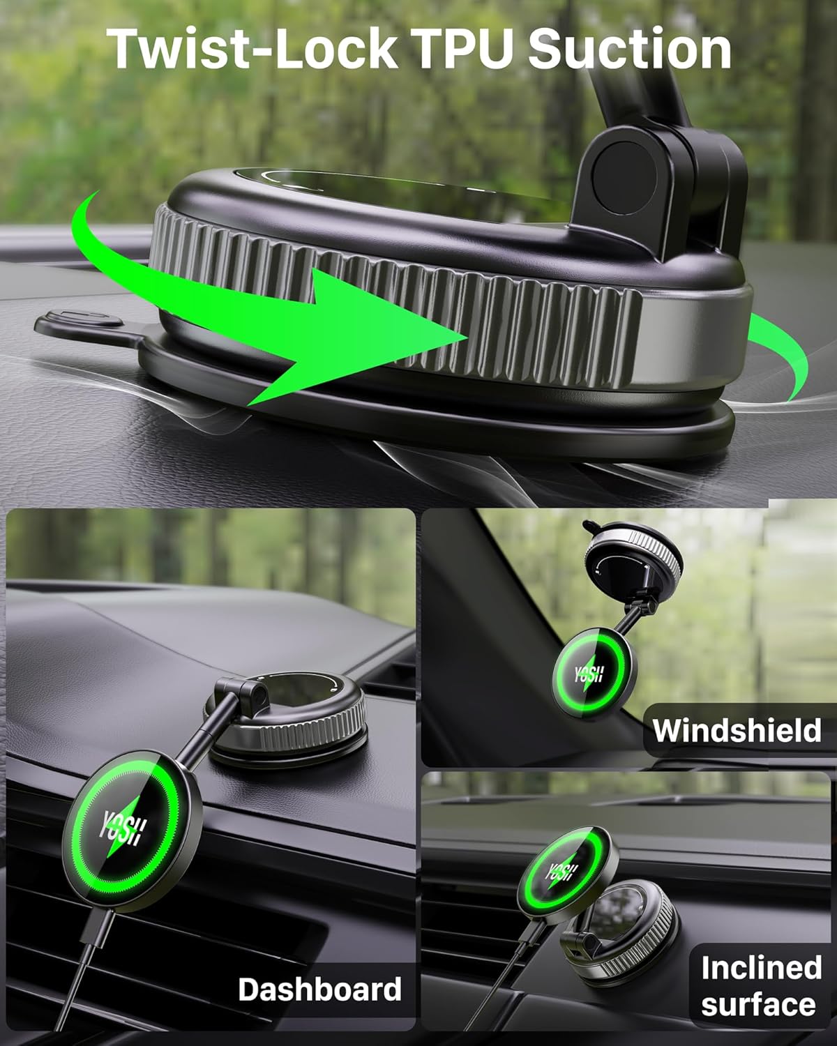 Detalle 2 de YOSH Magsafe Car Mount Charger 15W