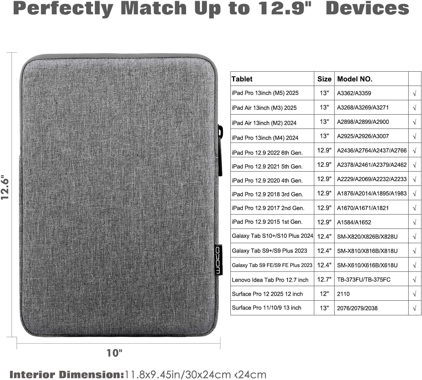 Thumbnail 1 de MoKo Moko Hülle Tasche / Sleeve Schutzhülle aus Polyester – Hellgrau für Tablets bis 12,9 Zoll