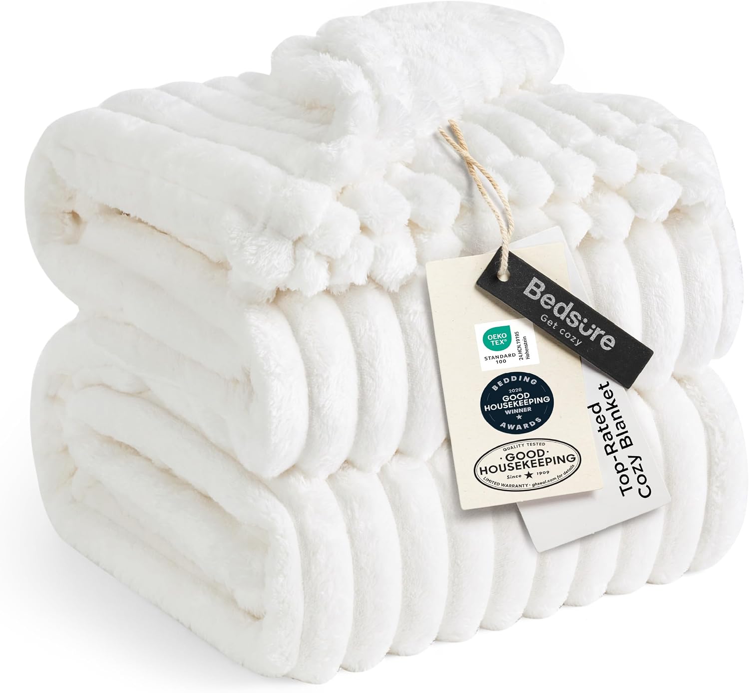 Detalle de Bedsure Blanket-Chunky Corduroy King Throw Blanket, Off-White Polyester Fleece
