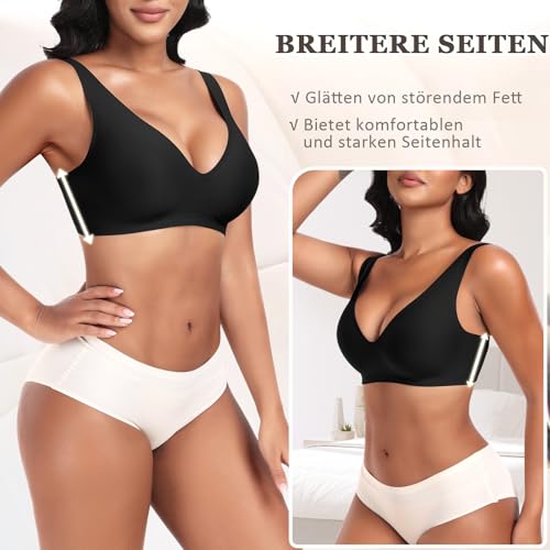 Detalle de Jiuday Tiefer V Push Up BH Damen ohne Bügel – Glatter, bequemer Bralette in XL (Schwarz)