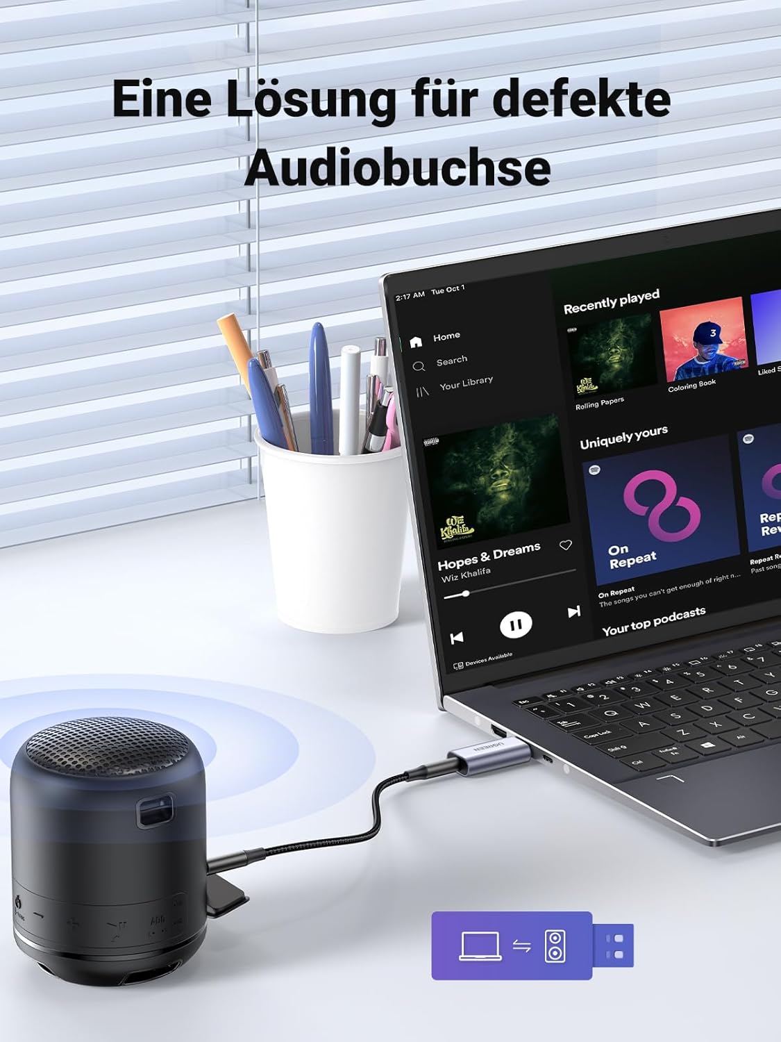 Thumbnail 1 de UGREEN USB Externe Soundkarte 2-in-1 (USB auf 3,5-mm Klinke) mit TRRS für Headset & Mikrofone