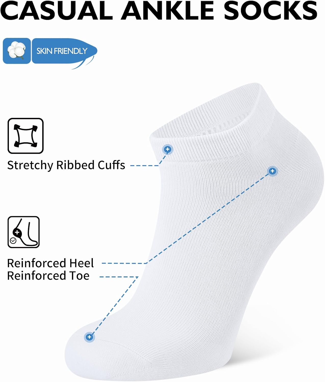 Detalle de CLOSEMATE 5/10 Pairs Ankle Socks in breathable cotton blend (men & women) – non-slip low cut for trainers