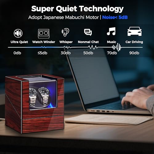 Detalle de ANWBROAD Enrollador para Relojes Automáticos — Caja giratoria de lujo para 2 relojes, 4 modos de rotación y funcionamiento super silencioso