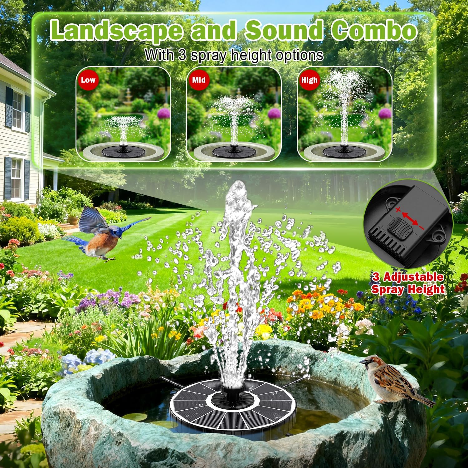 Thumbnail 1 de SZMP 3.5W Solar Springbrunnen für Außen – Upgraded 270° Rotierende Stangen, 8 Düsen, 3 Stufen Wasserhöhe