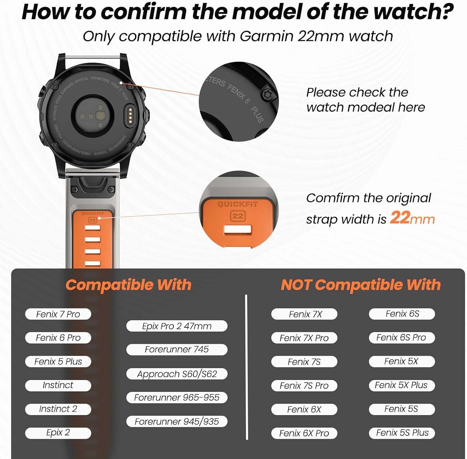 Detalle 2 de Tuocal 22mm QuickFit Strap for Garmin Fenix 8
