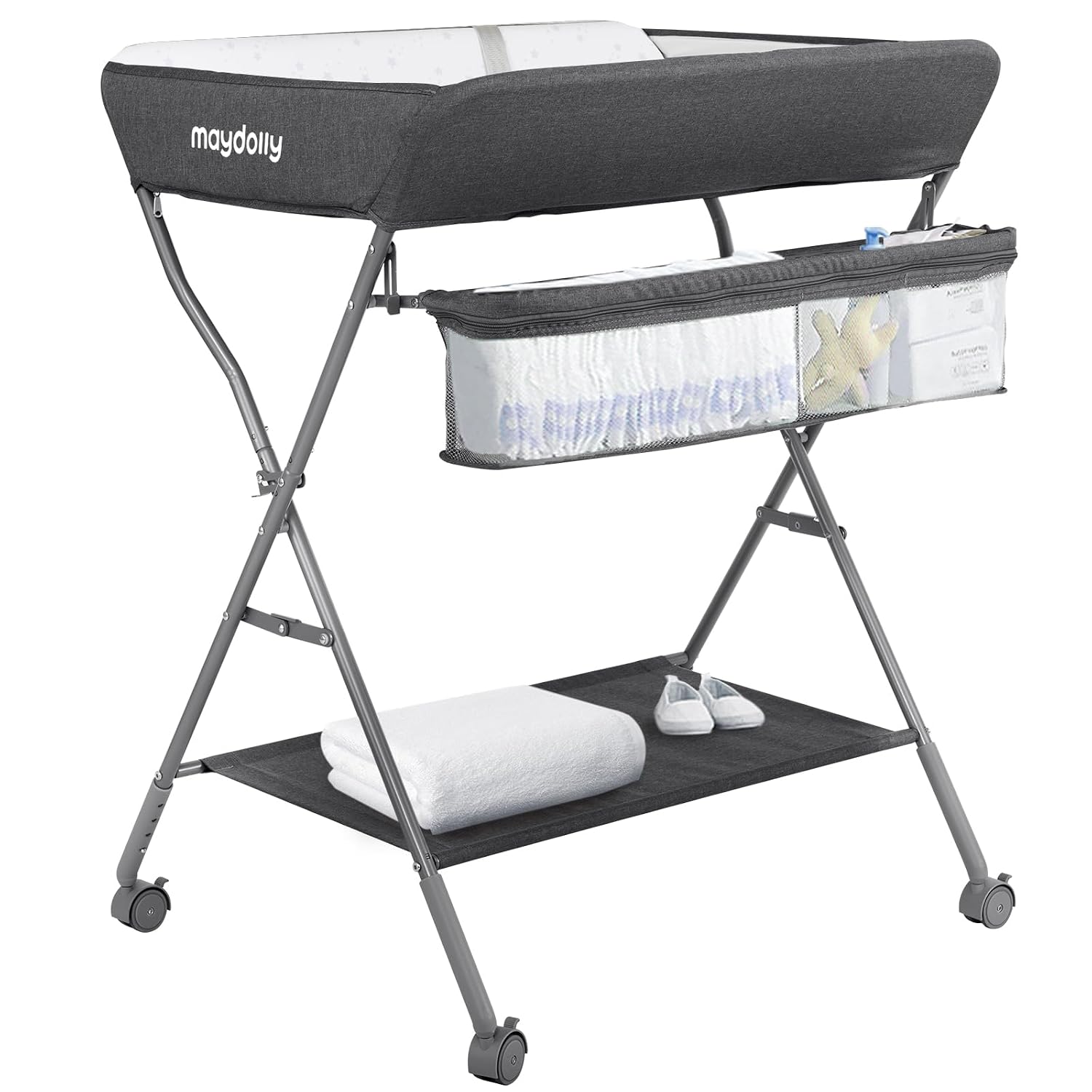 Detalle de Maydolly Baby Changing Table, Folding Adjustable Height with Wheels, Dark Gray