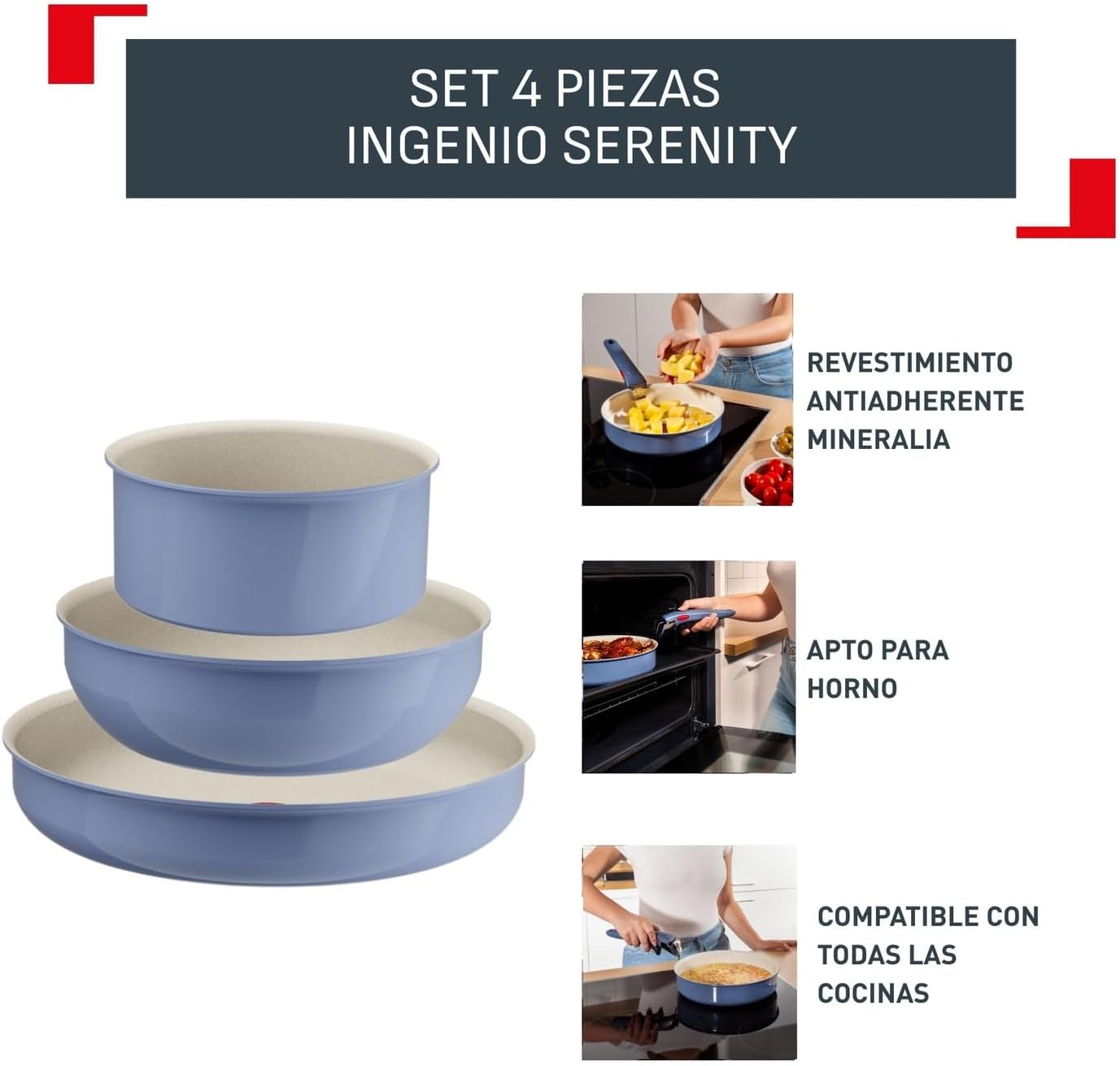 Detalle de Tefal Ingenio Serenity juego 22/28 cm + cazo 20 cm
