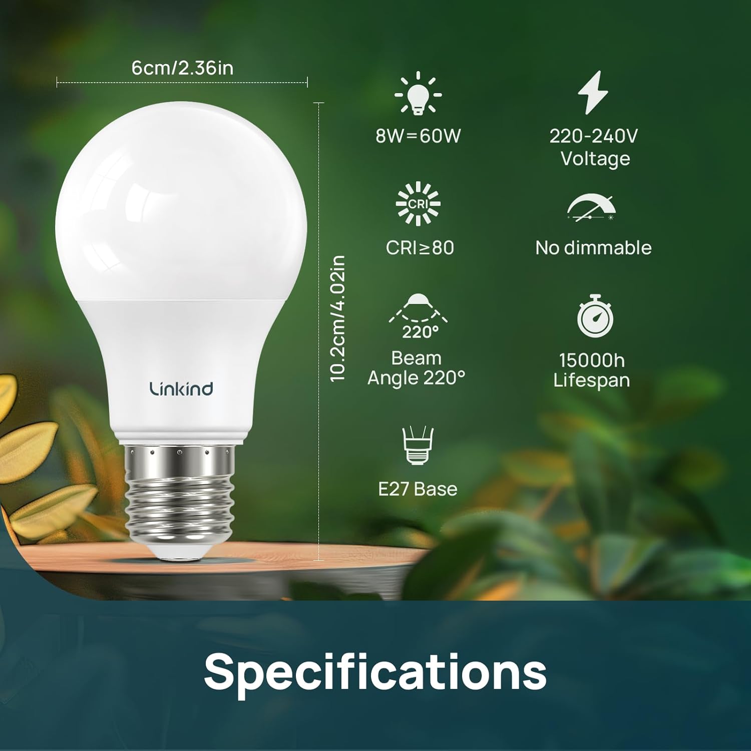 Detalle 2 de Linkind Bombilla LED E27 - Luz cálida 2700K, Pack de 6