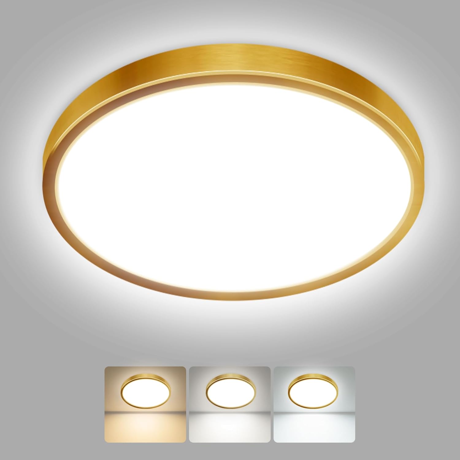 Detalle de hepside LED Ceiling Light: 22cm Gold Round IP54, 3 Colour Temperatures, 3000K/4000K/6500K
