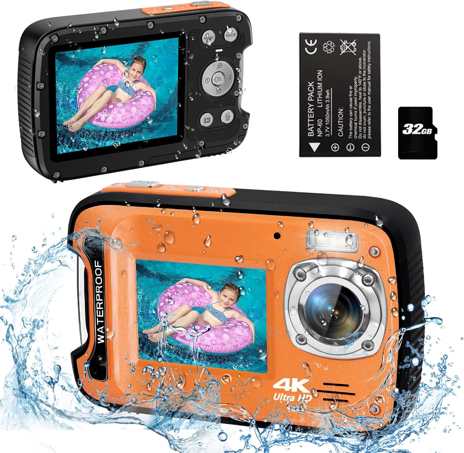 Detalle de 4K 48MP Waterproof Camera for Snorkeling with Dual Screens (17ft) and 32GB Card