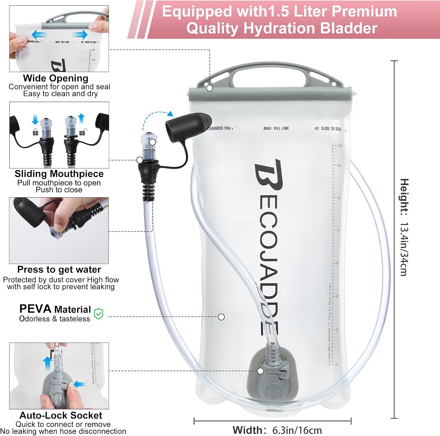 Detalle de BECOJADDE Running Vest for Women & Men — 5L/6L Lightweight Hydration Backpack for Marathon, Trail, Cycling, and More