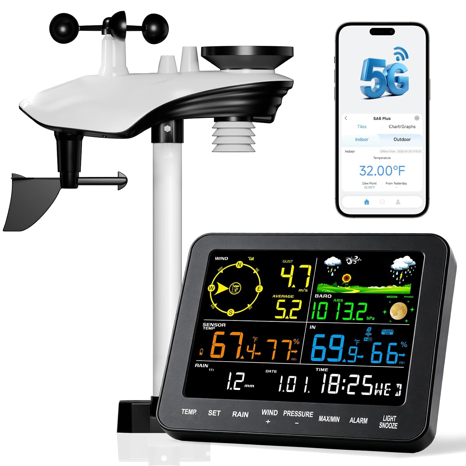 Detalle de Sainlogic WiFi Weather Station with 443 ft Wireless Sensor, Data Storage and Alerts