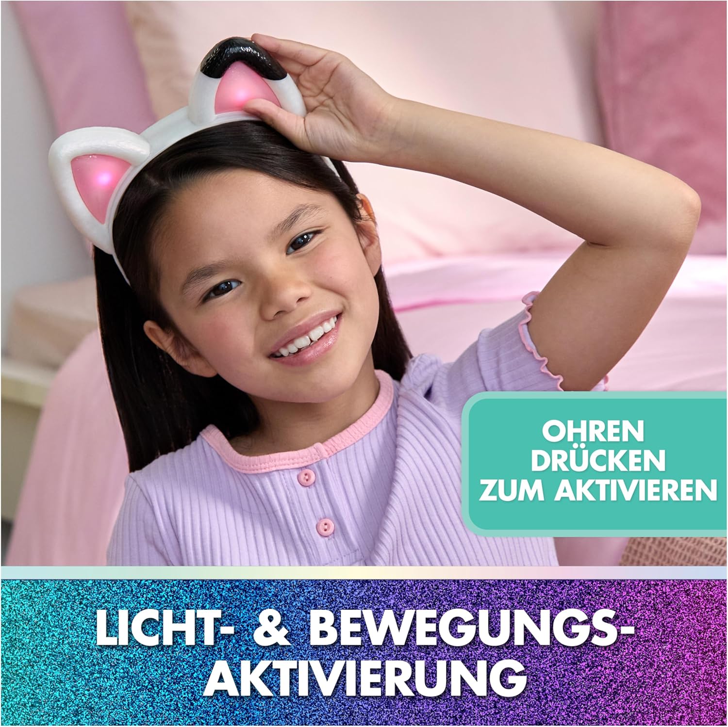 Detalle 2 de DREAMWORKS Gabby’s Dollhouse: Der Film – Interaktiver Katzenohren-Haarreif mit Licht, Sound und 3 Spielmodi