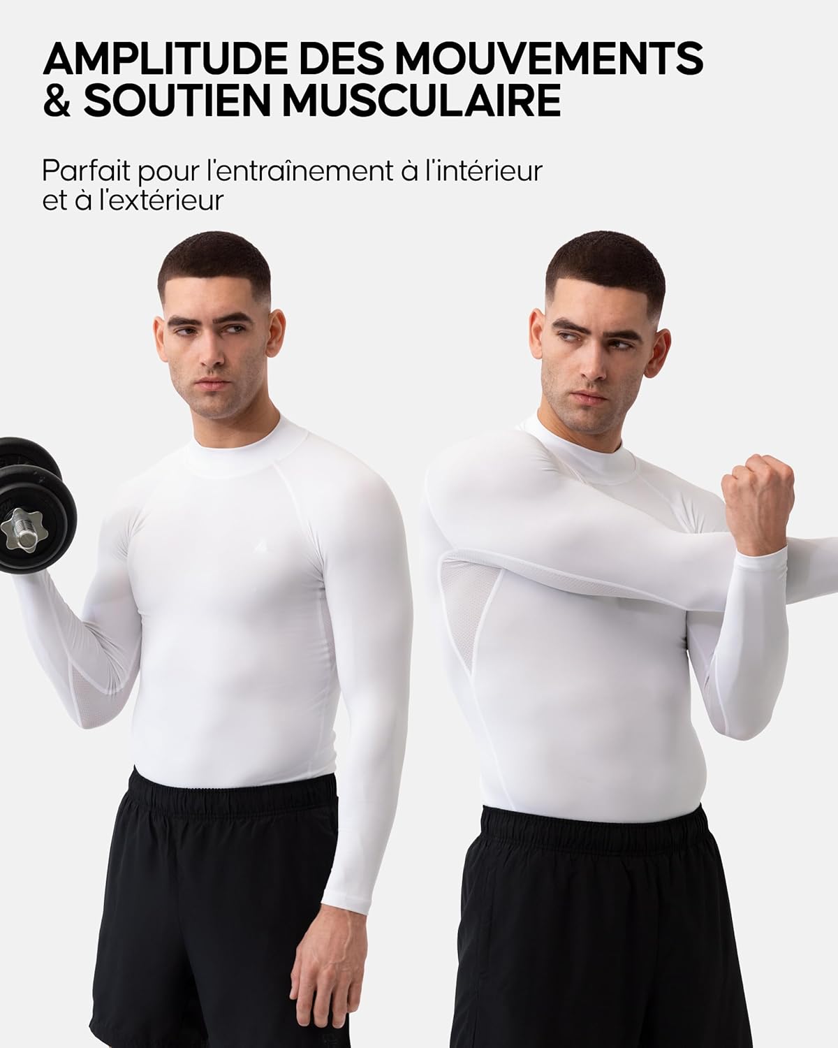 Thumbnail 3 de DANISH ENDURANCE Lot de 2 T-shirts de compression à manches longues pour homme (séchage rapide, maille respirante)