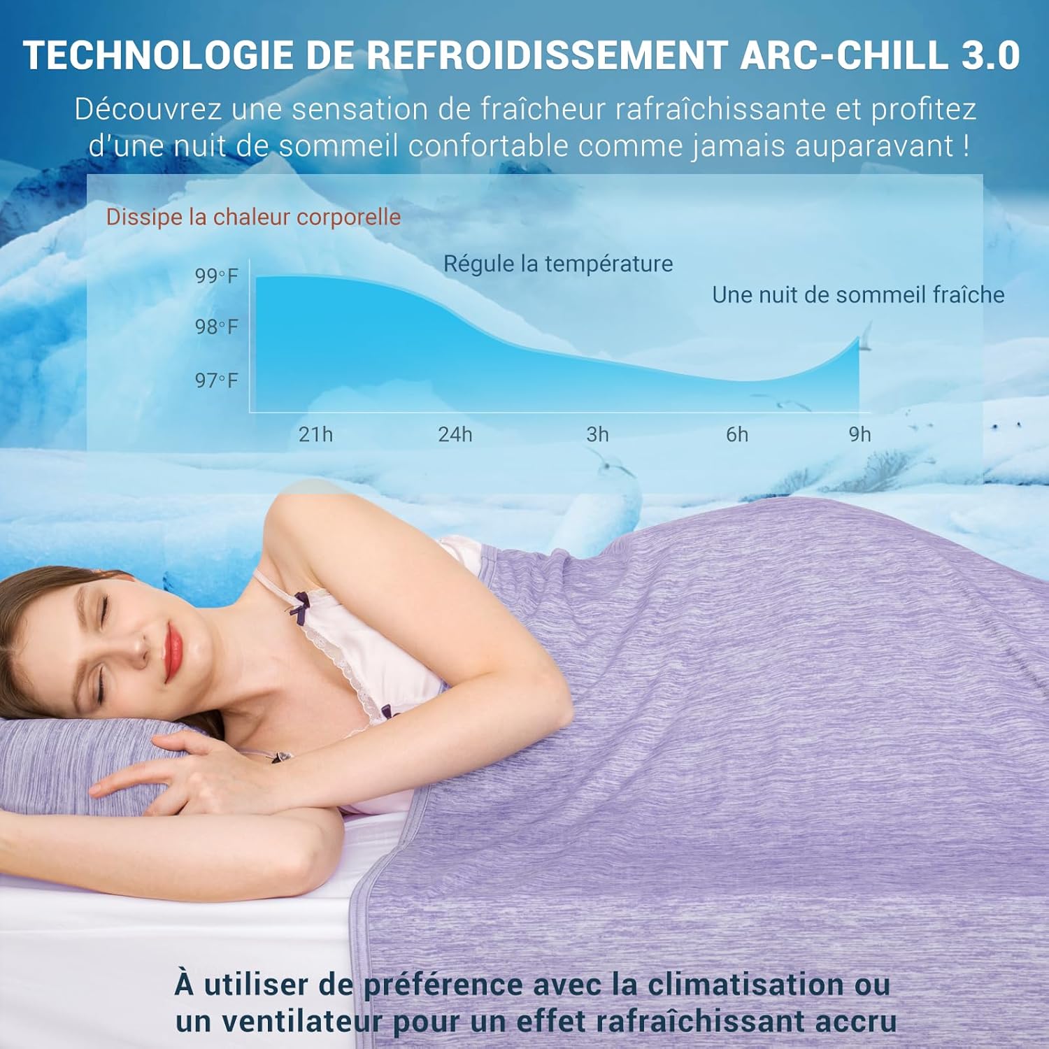 Thumbnail 1 de Elegear Couverture Rafraichissante d'été 2 en 1 Arc-Chill 3.0 – Pourpre 200x220cm