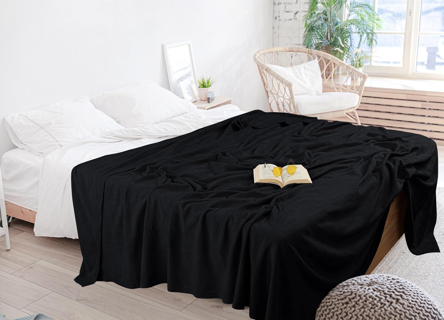 Detalle de Utopia Bedding 100% Cotton Thermal Blanket, Black Queen, 90 x 90 Inches