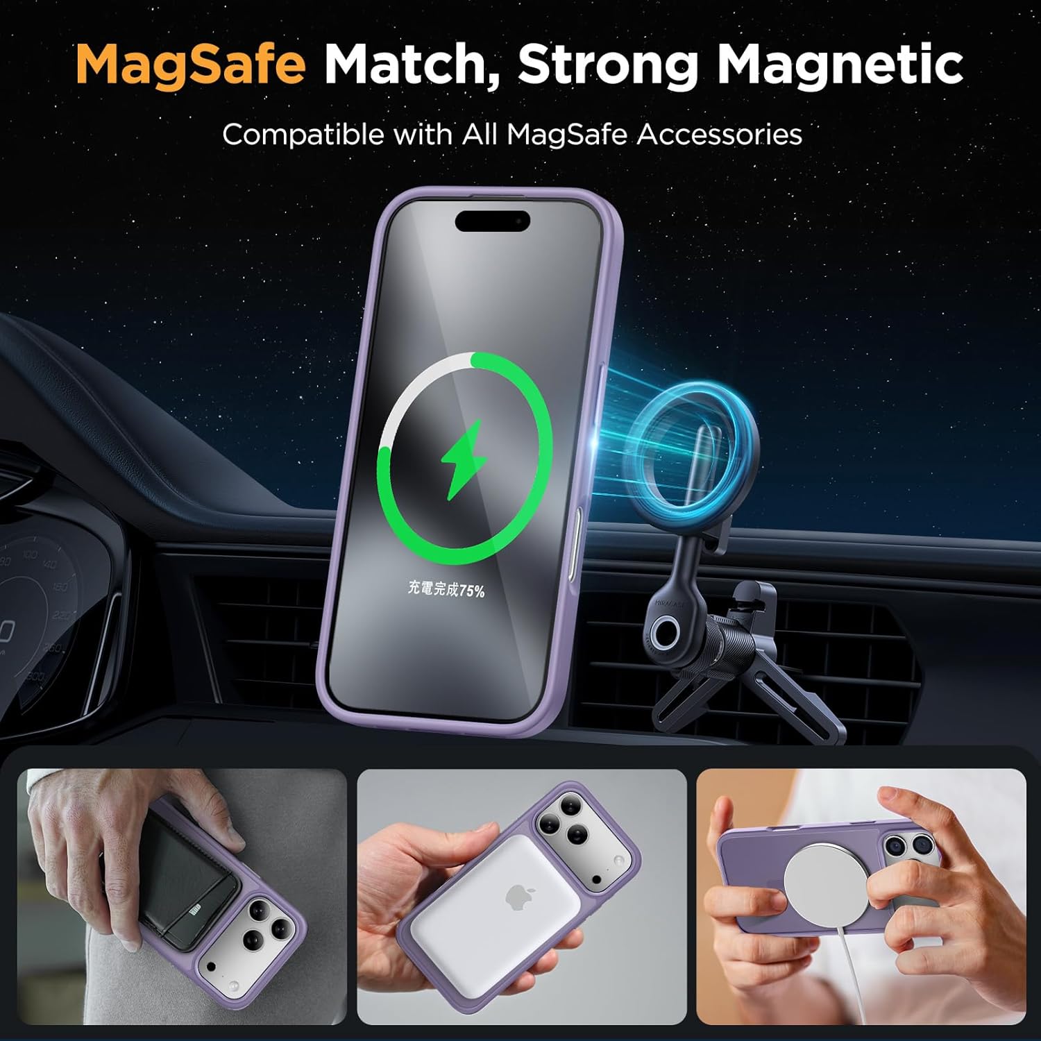 Thumbnail 2 de Miracase Magnetic for iPhone 17 Pro Max Case with Screen Protector (MagSafe Compatible) – Purple