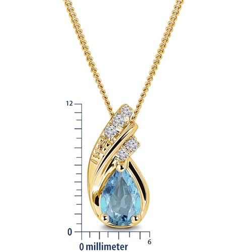 Detalle 2 de MIORE Colgante Mujer Oro Amarillo de 9 ct con Topacio Azul y Diamantes en Cadena de Plata 45 cm