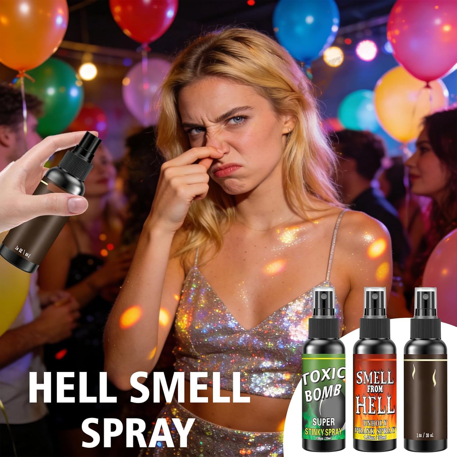 Thumbnail 2 de 3er-Set Furzspray Scherzartikel (Stinkbomben Fart Spray) mit drei Düften – für Erwachsene, Pranks & Partys