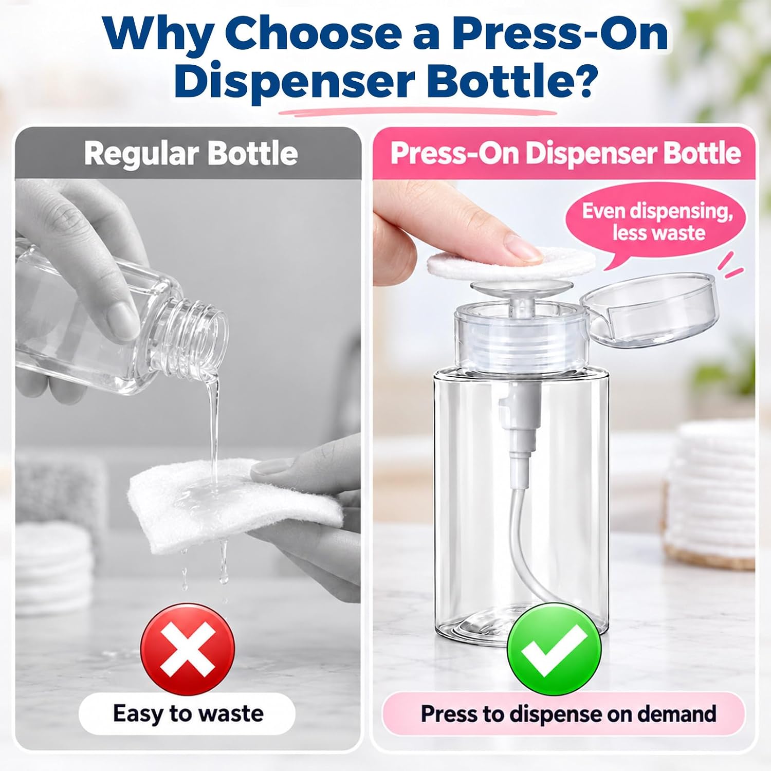 Detalle de Orrdiffi 300ml Nail Polish Remover Pump Dispenser (2 Pack) – Clear, Reusable