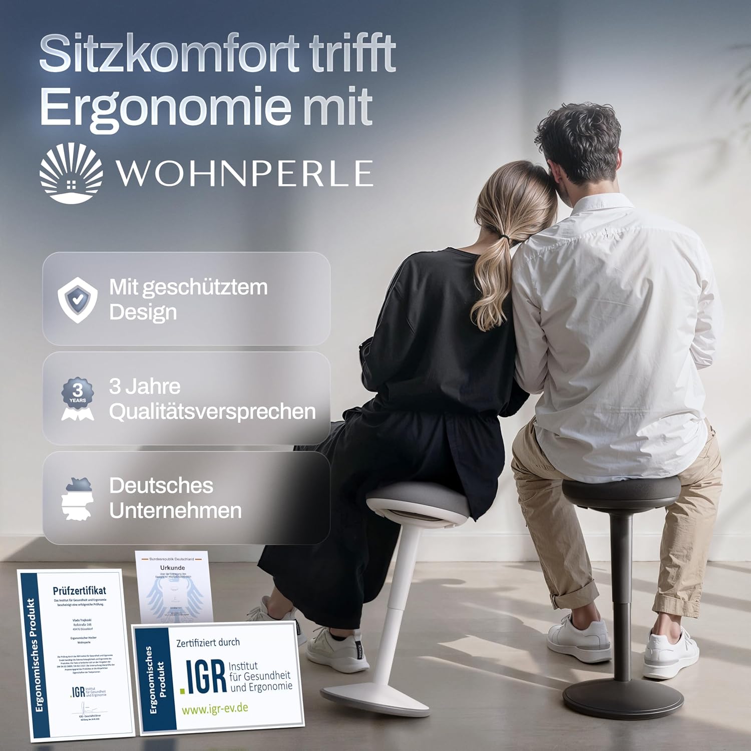 Thumbnail 6 de Wohnperle ergonomischer Bürohocker 2in1 (Sitzhocker & Stehhocker), höhenverstellbar – zertifiziert