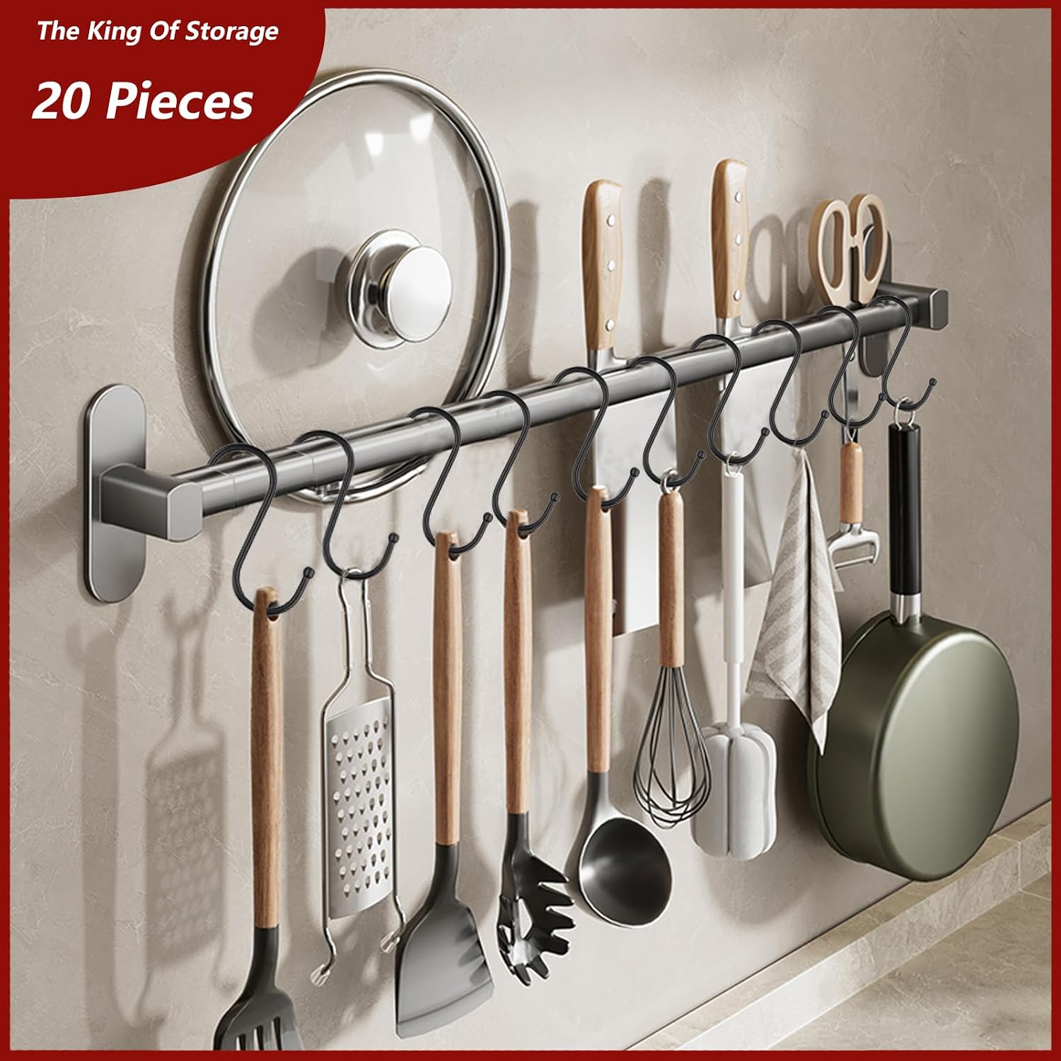 Detalle de WKTRSM s hooks20 S-Hooks, Black, Pack of 20 for Home and Garden