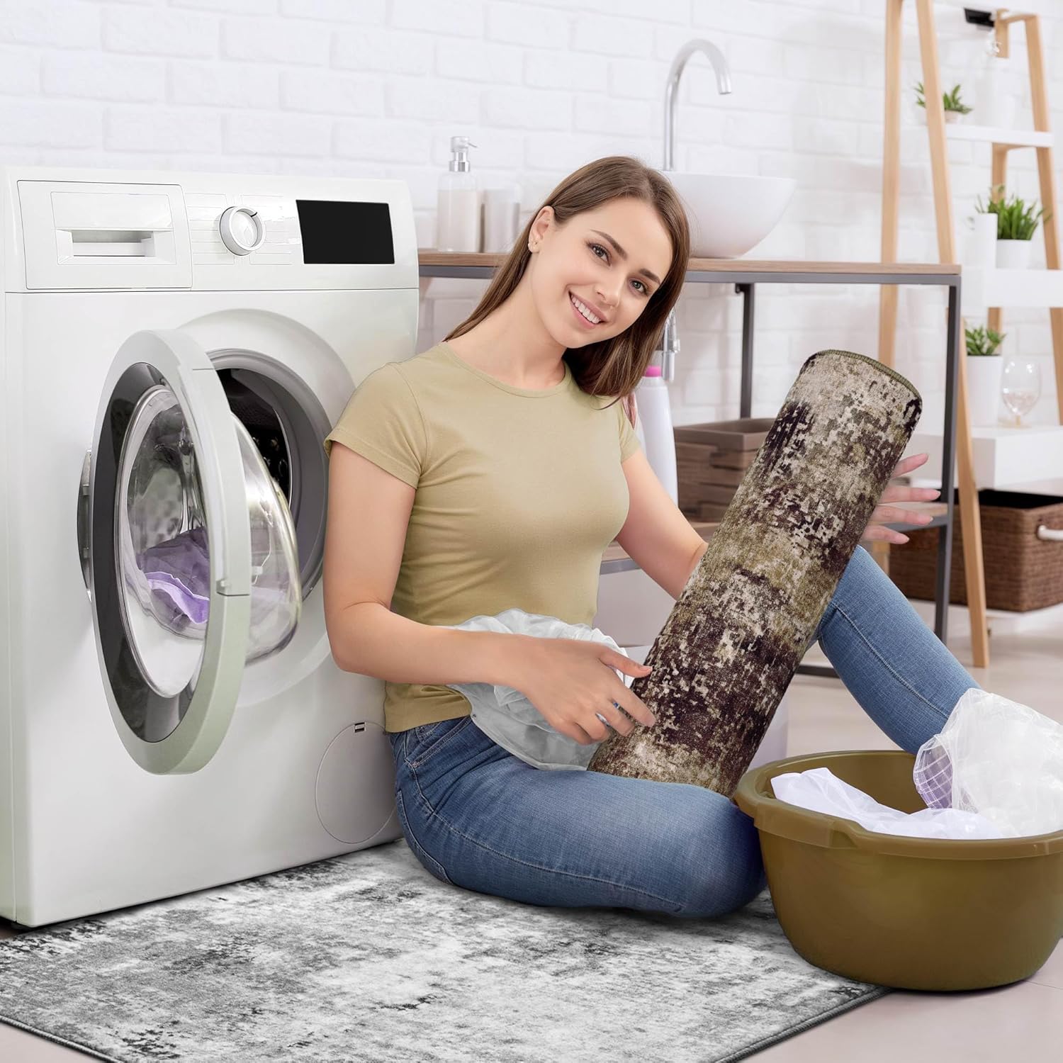 Thumbnail 6 de Ompaa 8x10 Brown Area Rug, Machine Washable