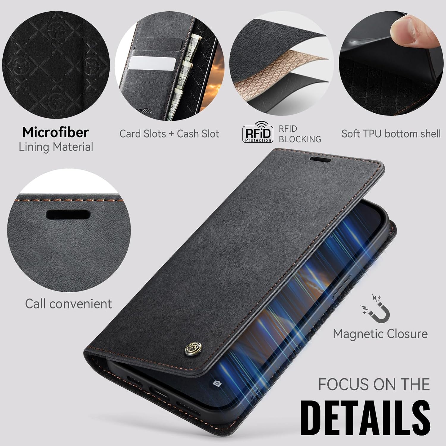 Thumbnail 1 de Cracedily Wallet Case for iPhone 17e / iPhone 16e Leather Flip Cover with Kickstand & RFID Blocking, Black