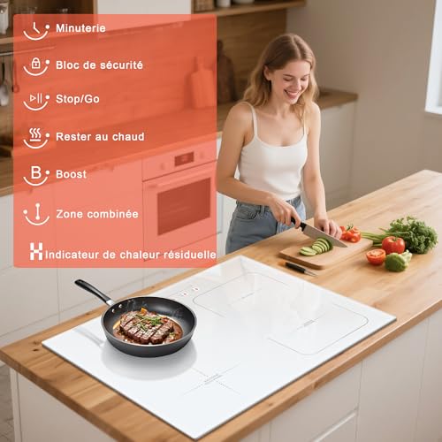 Detalle de Cooksir Plaque Induction Blanc 4 Feux avec Prise – 230 V, 3500 W