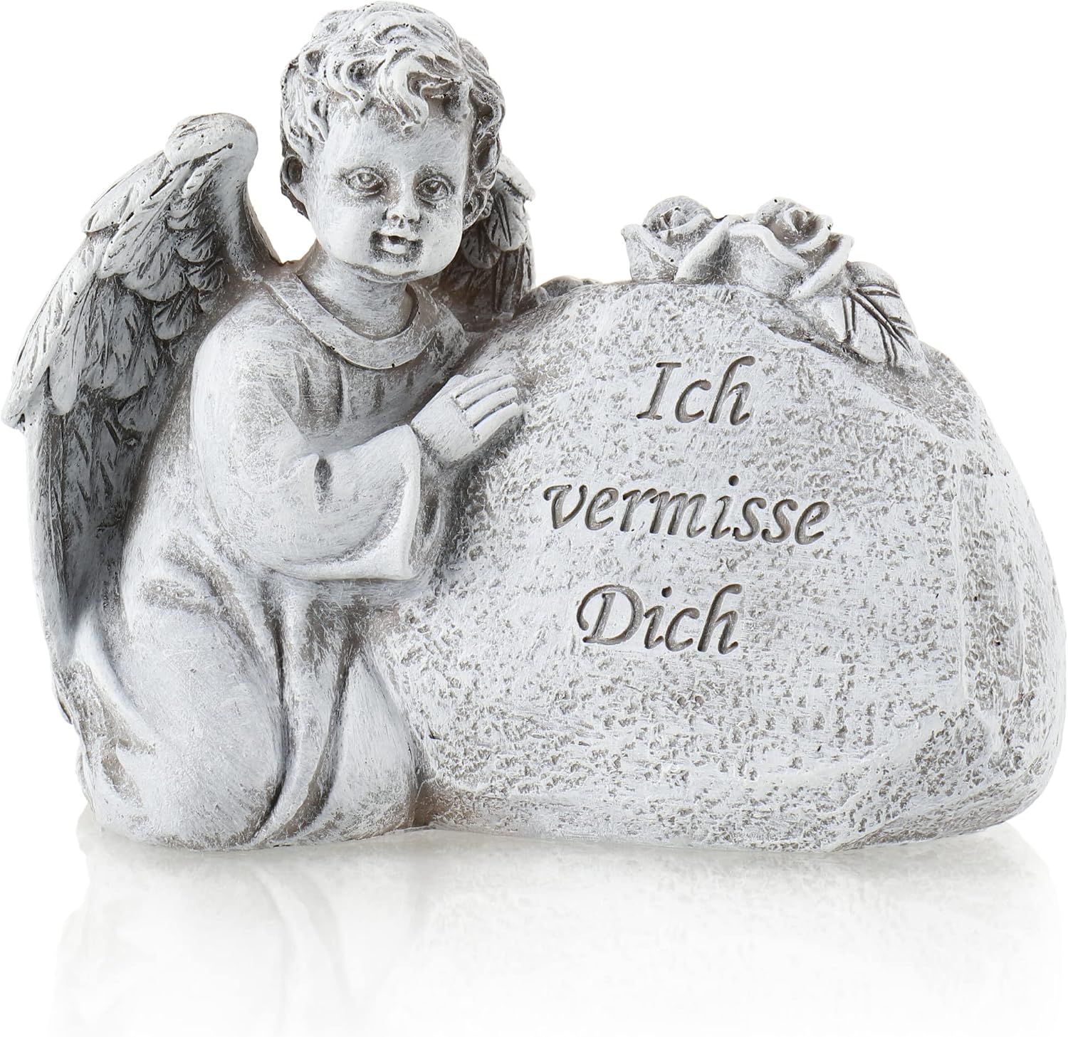 Thumbnail 6 de com-four® decorazione tombale a cuore con angelo e iscrizione commemorativa “Angelo Tu vivi nei nostri cuori” (1 pezzo)