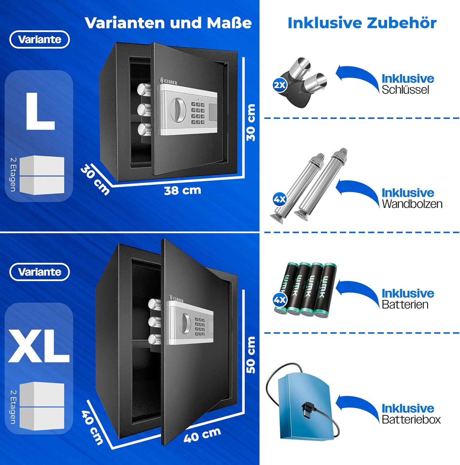 Thumbnail 6 de KESSER® Elektronischer Tresor (35×25×25 cm) mit Batteriebox, Innenbeleuchtung und Doppelbolzenverriegelung